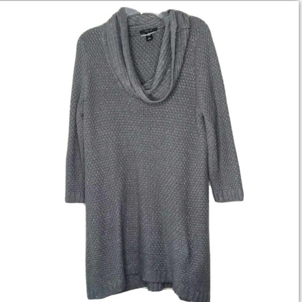 Style & Co Gray & Silver Long Cowl Neck Sweater LG
